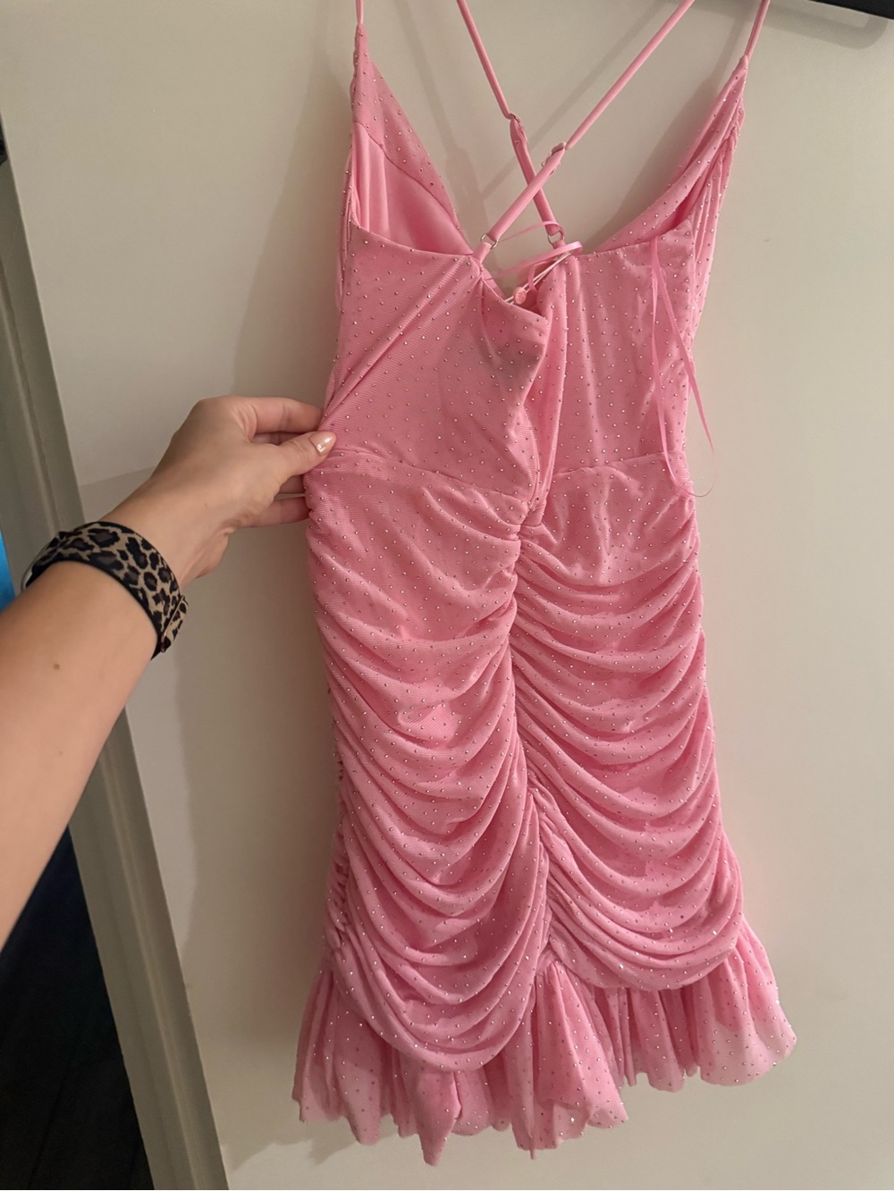 Hello Molly Pink Ruched Mini Dress with Ruffle Hem - Picture 6 of 8